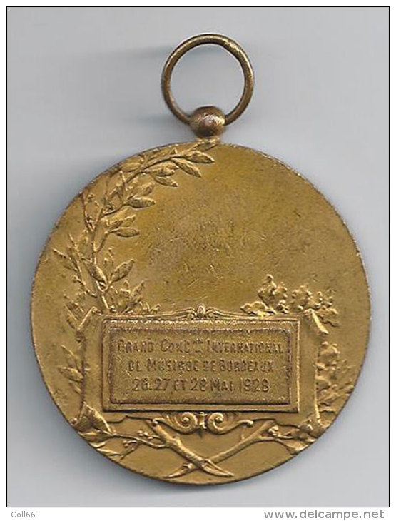 1928 Médaille  Bordeaux Grand Concours International De Musique Sculpteur L.OMattei Voir Poinçons Diam 4.5cm 35gr - Autres & Non Classés