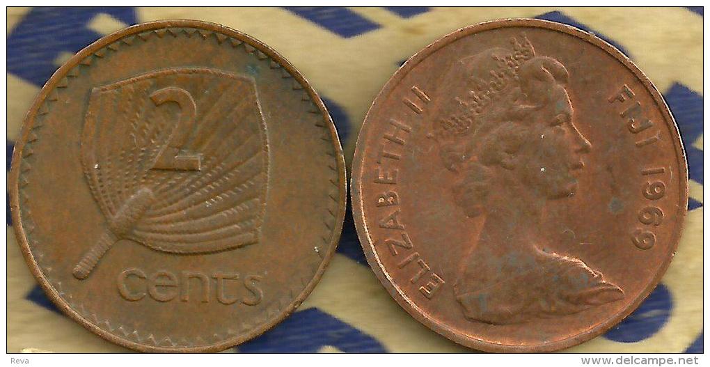 FIJI 2 CENTS ARTIFACT FRONT QEII HEAD BACK 1969 1ST YEAR 1ST PORTRAIT READ DESCRIPTION CAREFULLY !!! - Fidji