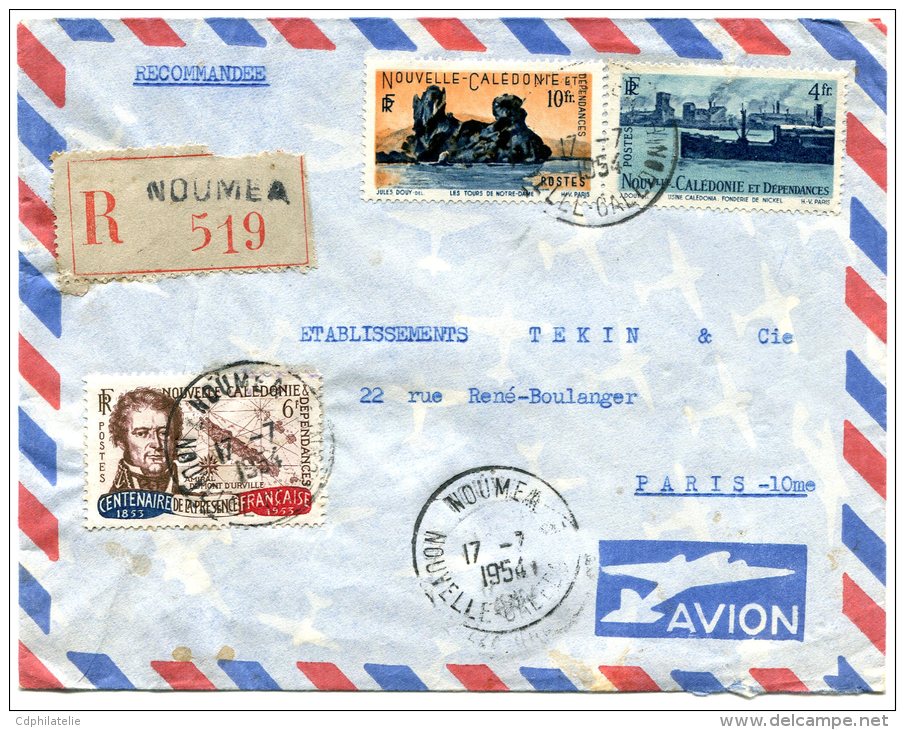 NOUVELLE-CALEDONIE LETTRE RECOMMANDEE PAR AVION DEPART NOUMEA 17-7-1954 ARRIVEE PARIS 30-7-1954 - Lettres & Documents