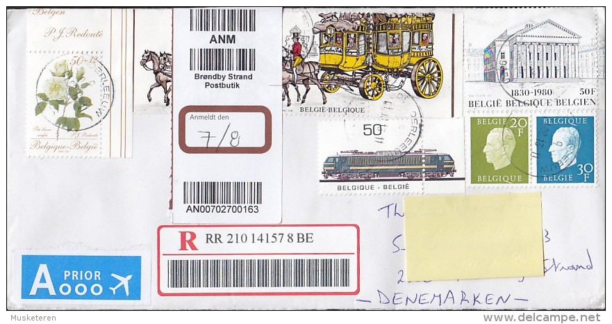 Belgium A Prior Airmail Par Avion Label Registered Recommandé DENDERLEEUW 2013 Cover Lettre Train Zug Horse Pferd Cheval - Briefe U. Dokumente