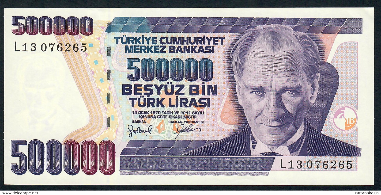 TURKEY  P212b 500.000 LIRA L.1970 Issued 1998 #L13    UNC. - Turquie