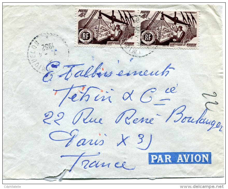 ST PIERRE ET MIQUELON LETTRE PAR AVION DEPART SAINT PIERRE ET MIQUELON 7-4-1952 POUR PARIS - Brieven En Documenten