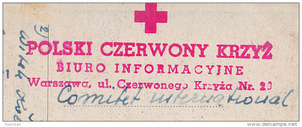 POLAND / POLOGNE : CROIX ROUGE / RED CROS : POLSKI CZERWONY KRZYZ - WARSZAWA : 15 DECEMBER 1939 (o-677) - Croix-Rouge