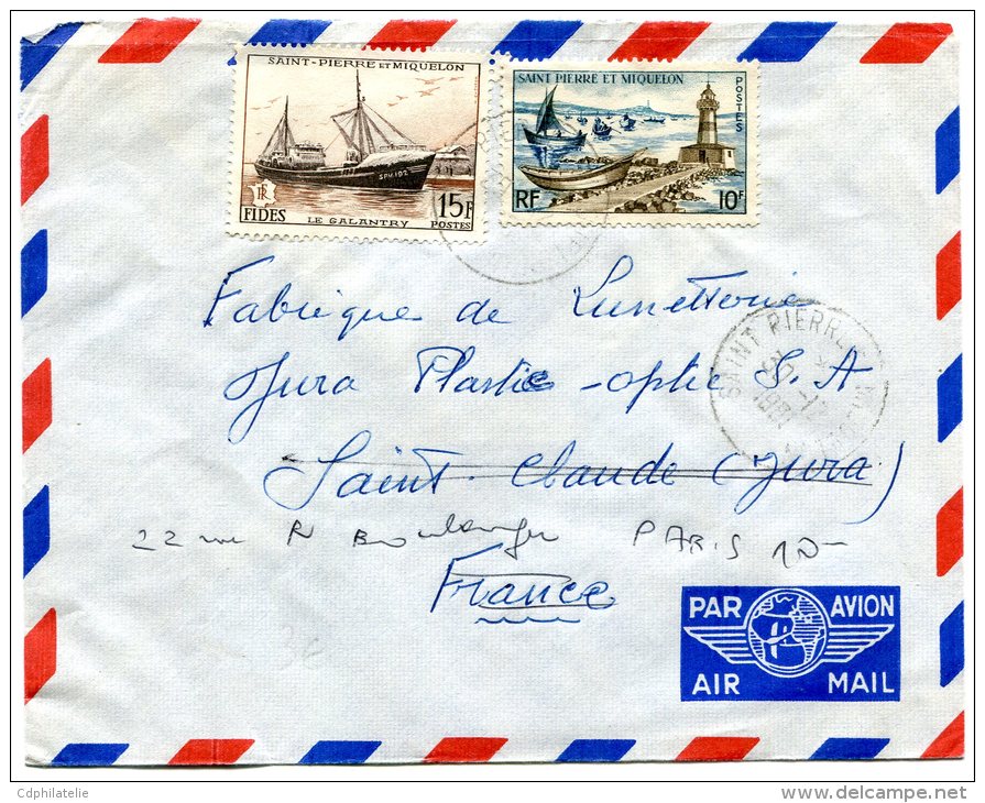 ST PIERRE ET MIQUELON LETTRE PAR AVION DEPART SAINT PIERRE ET MIQUELON 30-12-1961 ARRIVEE ST CLAUDE 9-1-1962 - Briefe U. Dokumente