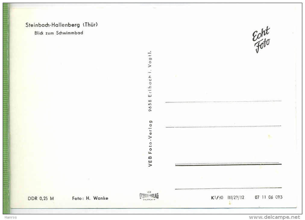 Steinbach-Hallenberg/Thür., Blick Zum Schwimmbad Um 1960/1970, Verlag:---, VEB Foto, POSTKARTE Erhaltung: I-II - Steinbach-Hallenberg