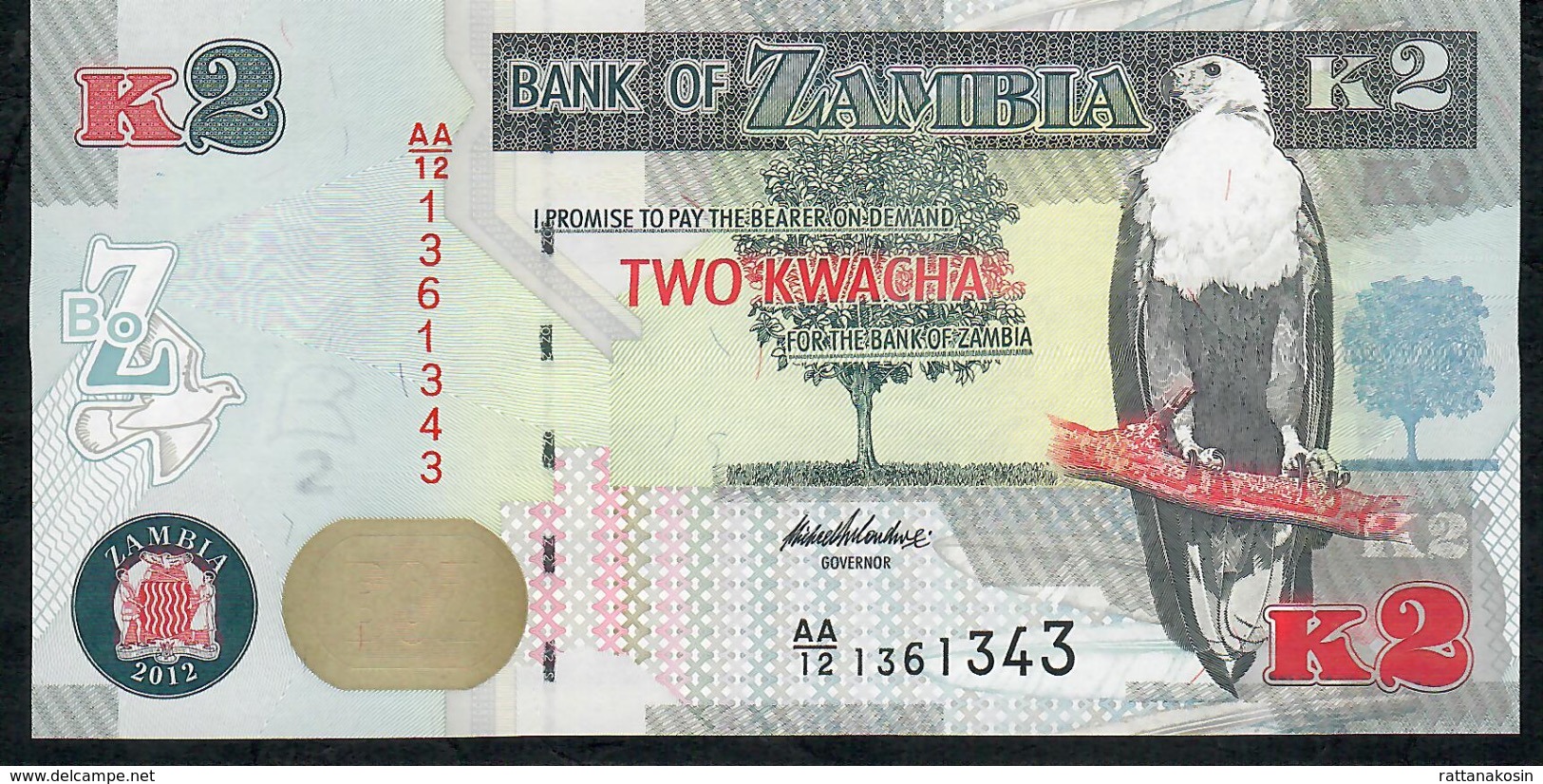 ZAMBIA  P49a 2 KWACHA 2012  #  AA/12          UNC. - Sambia