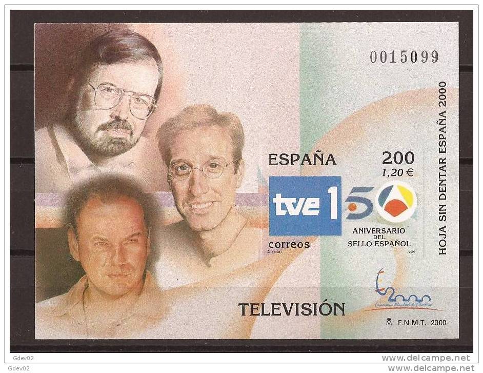 ES3764-LA009THC.Spain Espagne EXPO 2000 HOJA SIN DENTAR TELEVISION.Bertin Osborne.Ibañez Serrador.Emilio Aragon...LUJO - Commemorative Panes