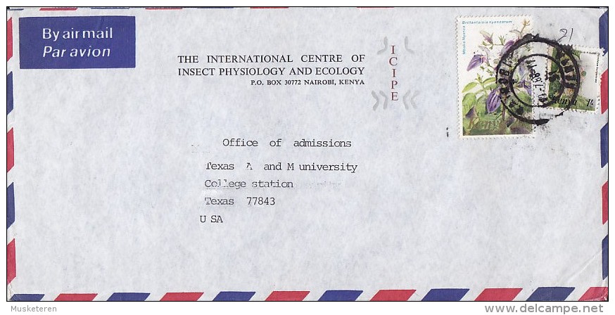 Kenya Airmail Par Avion INTERNATIONAL CENTRE OF INSECT PHYSIOLOGY AND ECOLOGY, NAIROBI 1988 Cover 20 Sh Flower - Kenia (1963-...)