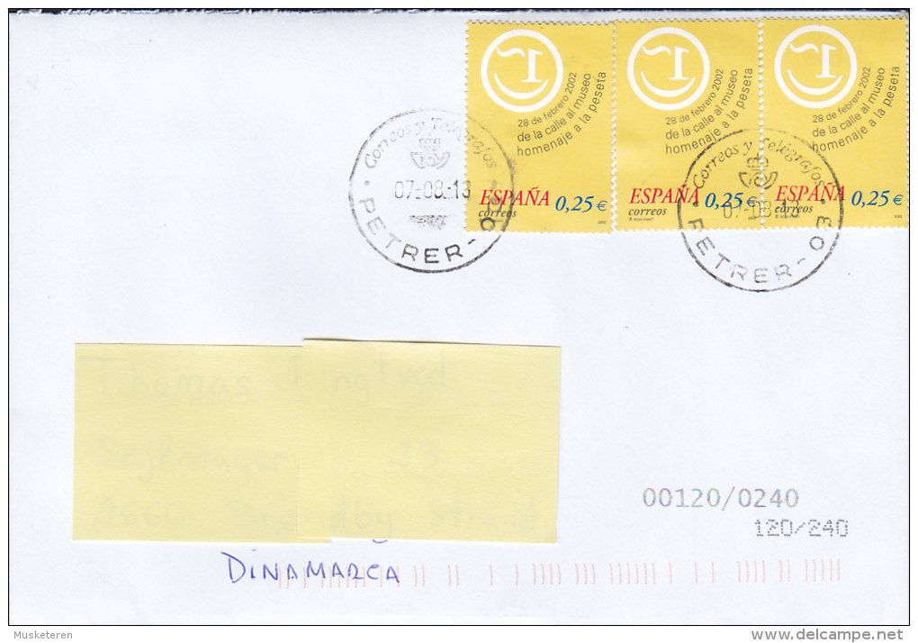 Spain Deluxe PETRER Alicante 2013 Cover Letra To Denmark - Briefe U. Dokumente