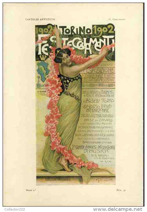 Revue Art Nouveau PLUMA Y LAPIZ, 1902 Num. 91. Au Dos, Repro Affiche FESTEGGLAMENTI 1902 TORINO, Carpunetto (.102435) - [1] Jusqu' à 1980