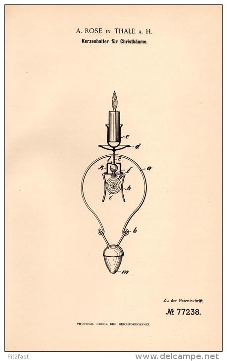 Original Patentschrift - A. Rose In Thale A.H. , 1894 , Kerzenhalter Für Christbaum , Weihnachtsbaum , Weihnachten  !!! - Decorative Items