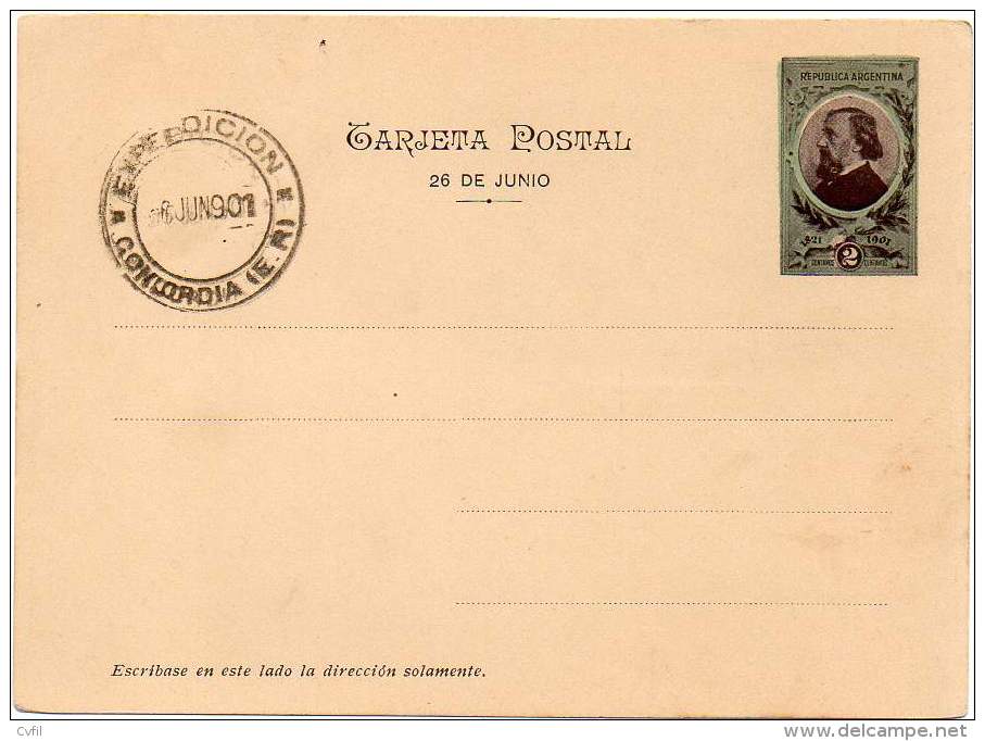 ARGENTINA 1901- Entire Postal Card Of 2 Cents Bartolome Mitre With The Battle Ship "San Martin" At Back - Postal Stationery