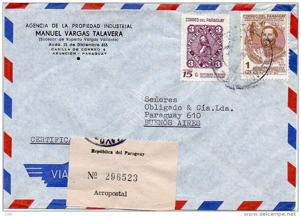 PARAGUAY 1970 - Registered Air Cover From Asunción To Buenos Aires - Paraguay