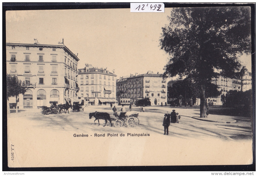 Genève - Le Rond-Point De Plainpalais Ca 1900, Charrettes Attelées, Tram à Rideaux Au Fond (?), Pt Pli Coin G. (12´492) - Genève