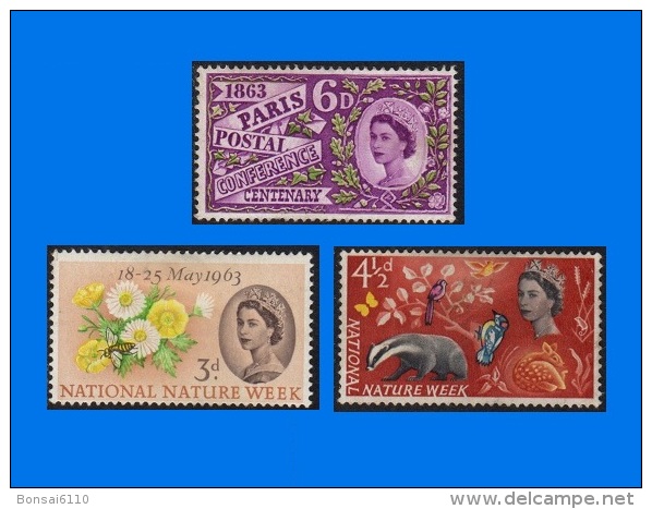 GB 1963-0004, Paris Postal Conference Centenary & National Nature Week, Single & Stamp Set, MH - Unused Stamps