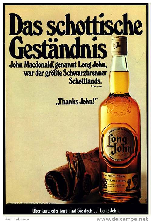 Reklame  -  Long John Scotch Whisky  -  Das Schottische Geständnis  -  Werbeanzeige Von 1973 - Alcohols