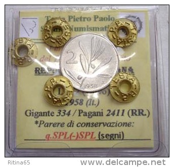 RARA !!! 2 LIRE 1958 ULIVO PERIZIATA TESTA !!! RARA - 2 Liras