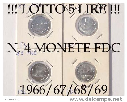 !!! N. 4 MONETE DA 5 LIRE FDC 1966 NC/67/68/69 !!! TUTTE FDC/UNC - 5 Lire