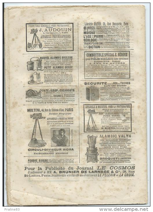 COSMOS -Revue sciences et techniques N° 89 -11 Octobre 1886 -Cristal de Roche -Croiseur Iphigénie -Glytodon -Noir absolu