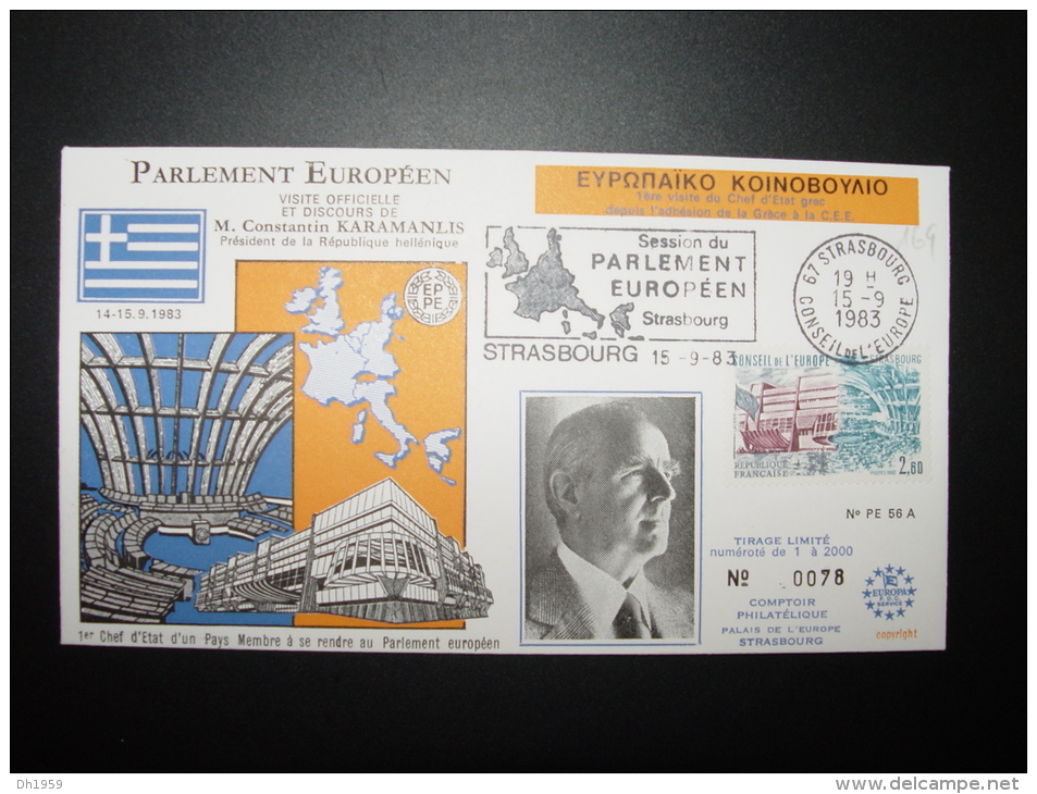 KARAMANLIS GRECE 1ère VISITE DEPUIS L'ADHESION GRIECHENLAND GREECE FDC CONSEIL DE L´EUROPE LIMITED EDITION LIMITE - Lettres & Documents