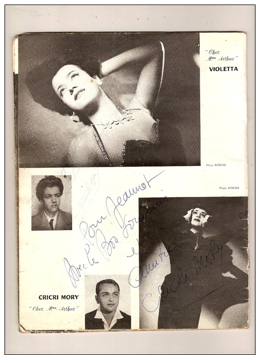 Circa 1960. Madame Arthur. Michou. Coccinelle. Maury.Transformisme. Programme. 8 Autographes.Paris. Pigalle. - Otros & Sin Clasificación