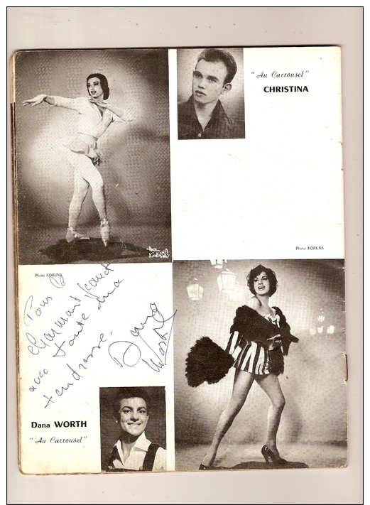 Circa 1960. Madame Arthur. Michou. Coccinelle. Maury.Transformisme. Programme. 8 autographes.Paris. Pigalle.