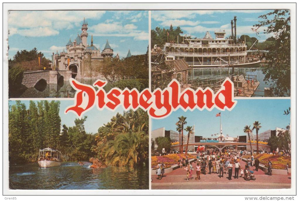 CPSM MULTIVUES DISNEYLAND, SLEEPING BEAUTY CASTLE, MARK TWAIN STEAMBOAT, JUNGLE CRUISE, TOMORROWLAND, CALIFORNIE, USA - Anaheim