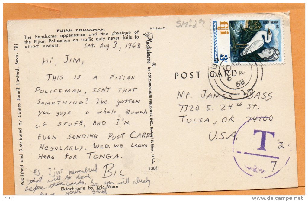 Policeman Fiji Old Postcard - Figi