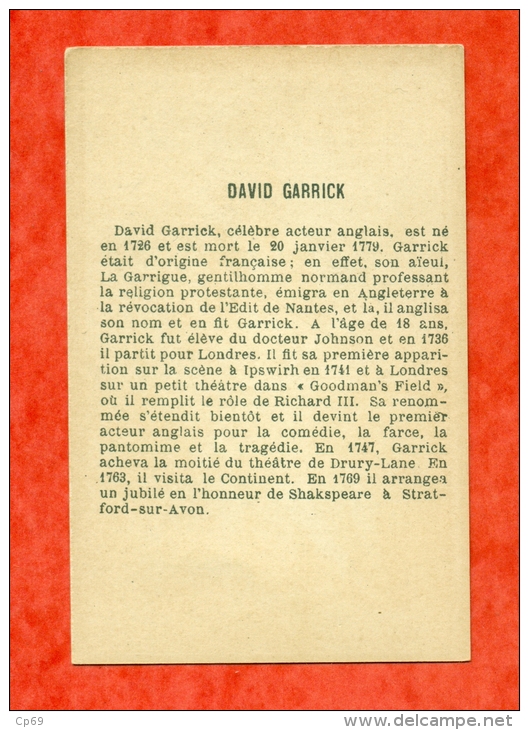 Chromo - David Garrick , Célèbre Acteur Anglais , Est Né En 1726 Et Est Mort Le 20 Janvier 1779 - Autres & Non Classés