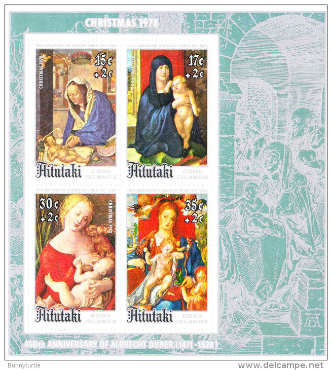 Aitutaki 1978 Christmas Surcharged Virgin & Chid By Albrecht Durer S/S MNH - Aitutaki