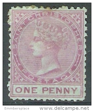 ST. CHRISTOPHER  - 1875 QUEEN VICTORIA ISSUE 1d RED-LILAC (NO GUM) - St.Christopher-Nevis-Anguilla (...-1980)