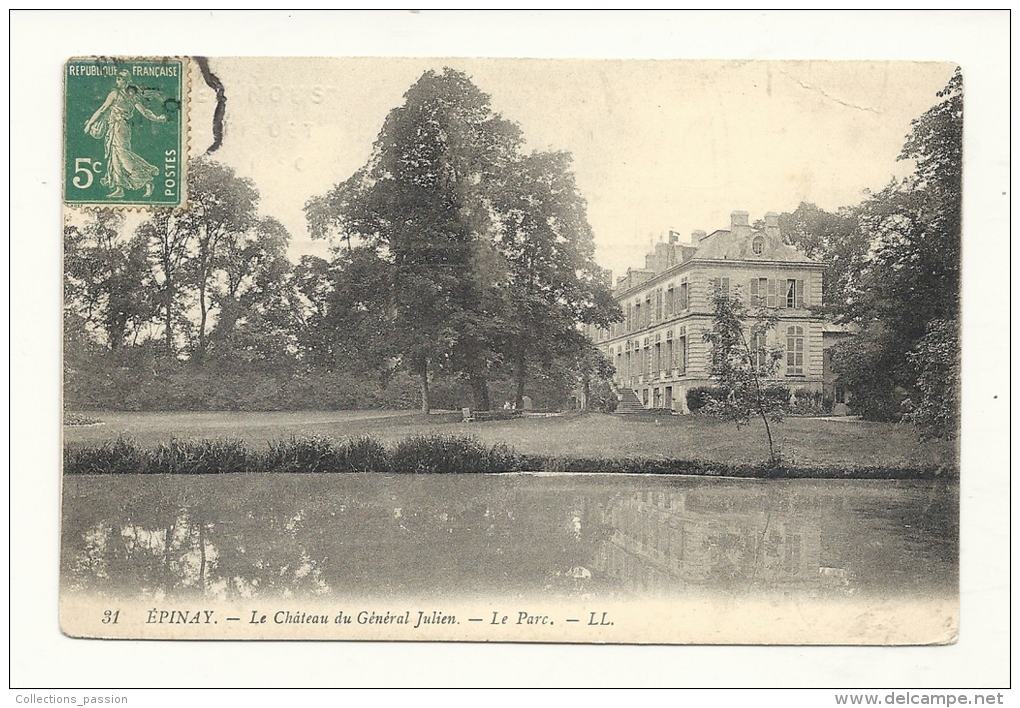 Cp, 91, Epinay, Le Château Du Générale Julien, Le Parc, Voyagée 1910 - Epinay-sur-Orge