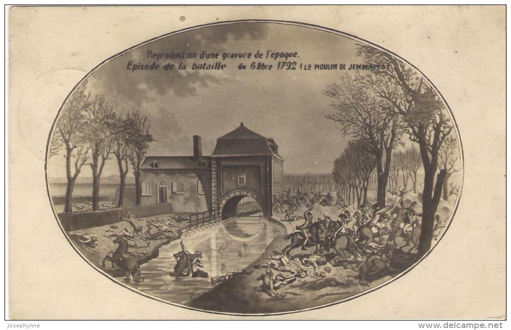 Jemappes, Reproduction D'une Gravure De L'époque Illustrant La Bataille De 1792, Le Moulin De Jemappes - Peintures & Tableaux