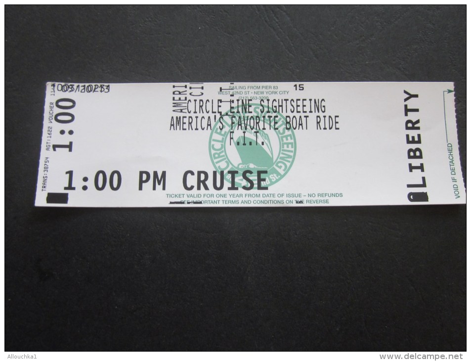 New York USA Ticket Billet Titre De Transport Bateau Liberté  Circle Line Sightseeing America's Favorite Boat Ride - Monde