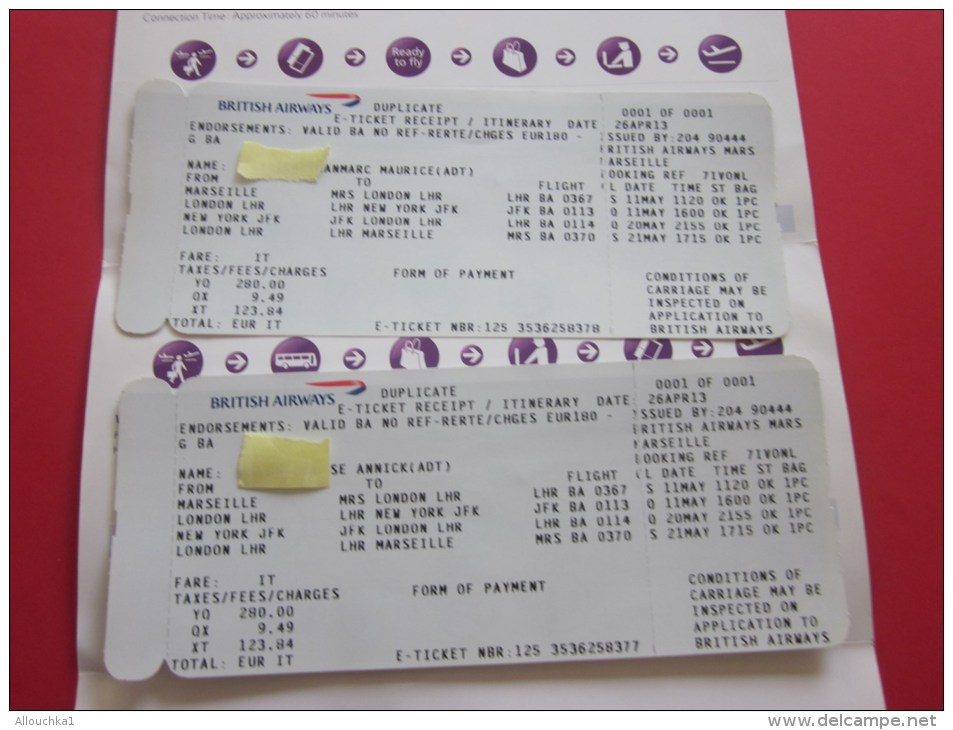 2 Billets Ticket D'avion British Airways &gt;&gt; Londres /New York BOARDING Pass Embarquement London - World