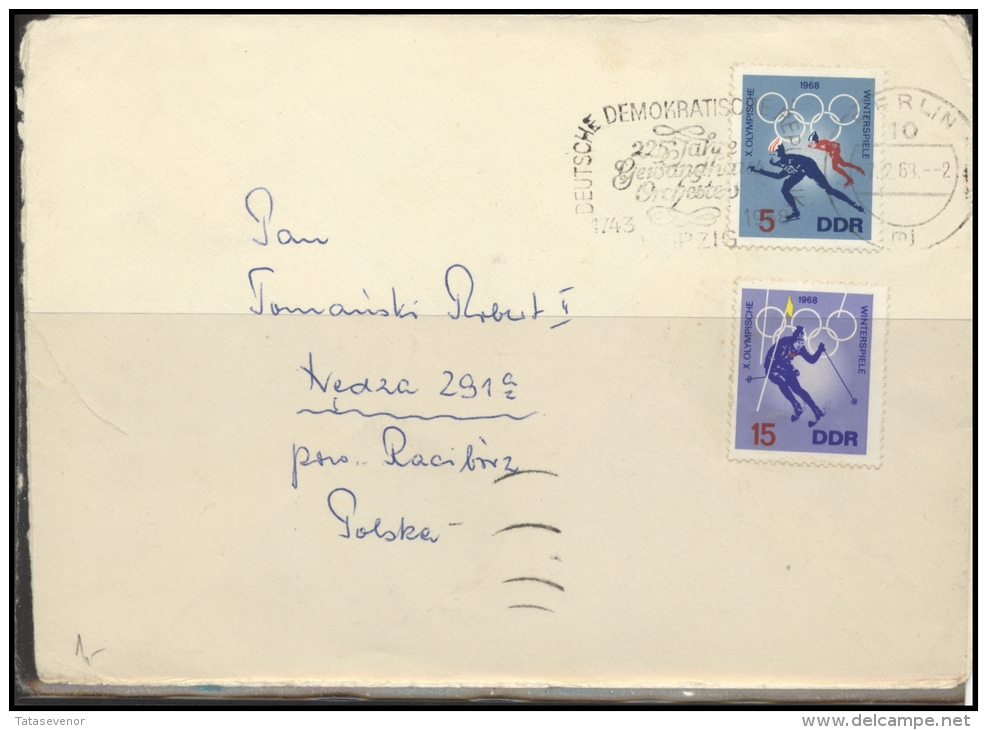 GERMANY Deutschland D DDR Brief 0437 BERLIN Slogan Cancellation Postal History Music Olympic Winter Games 1968 - Briefe U. Dokumente