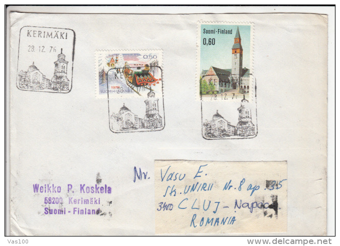 CHURCH, HORSE WITH SLEDGE, CASTLE POSTMARK, STAMPS ON COVER, 1976, FINLAND - Covers & Documents