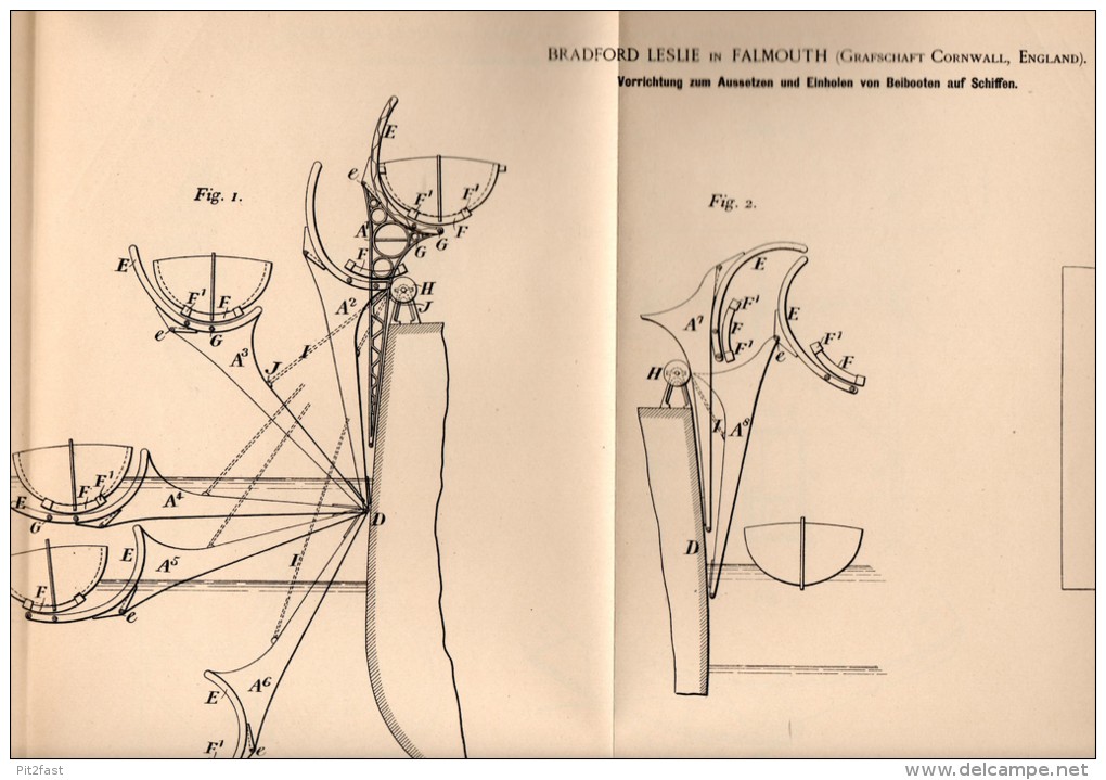 Original Patentschrift - B. Leslie In Falmouth , Cornwall , 1896 , Apparatus For Tenders On Ships, Ship !!! - Autres & Non Classés