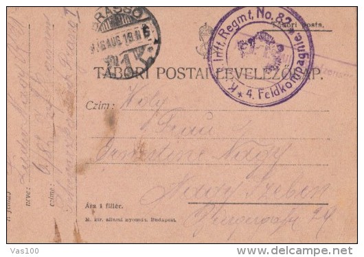 REGIMENT POSTMARK, WAR PRIZONERS POSTCARD, CENSORED, 1916, HUNGARY - WW1 (I Guerra Mundial)