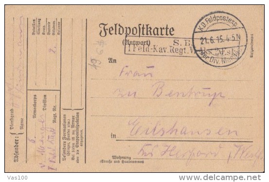 REGIMENT PORTMARK, WAR PRISONERS POSTCARD, CENSORED, 1915, AUSTRIA - WW1