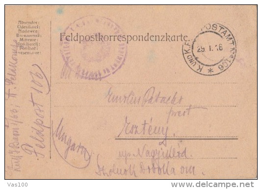 REGIMENT PORTMARK, WAR PRISONERS POSTCARD, CENSORED, 1916, AUSTRIA - WW1