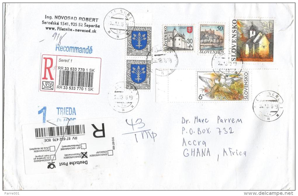 Slovakia 2007 Sered Castle Church Painting Dove Barcoded Registered Cover To Ghana - Covers & Documents