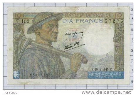 10 Francs Mineur, Ref Fayette 8-14, état SUP - 10 F 1941-1949 ''Mineur''