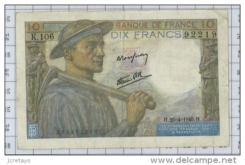 10 Francs Mineur, Ref Fayette 8-14, état TTB - 10 F 1941-1949 ''Mineur''