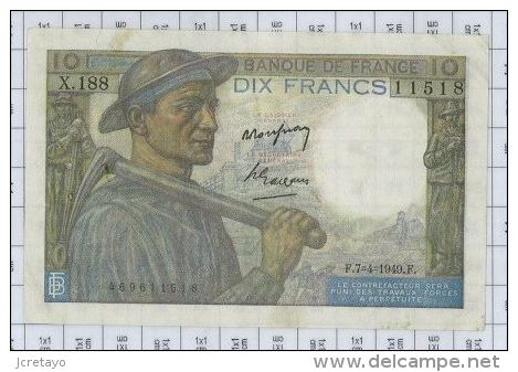 10 Francs Mineur, Ref Fayette 8-21, état TTB - 10 F 1941-1949 ''Mineur''