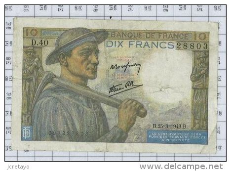10 Francs Mineur, Ref Fayette 8-8, état TTB - 10 F 1941-1949 ''Mineur''