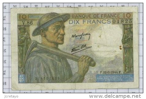10 Francs Mineur, Ref Fayette 8-12, état TTB - 10 F 1941-1949 ''Mineur''