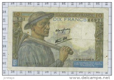 10 Francs Mineur, Ref Fayette 8-6, état TTB - 10 F 1941-1949 ''Mineur''