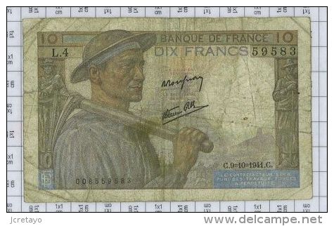 10 Francs Mineur, Ref Fayette 8-2, état TB - 10 F 1941-1949 ''Mineur''