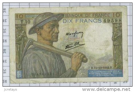 10 Francs Mineur, Ref Fayette 8-4, état TTB - 10 F 1941-1949 ''Mineur''